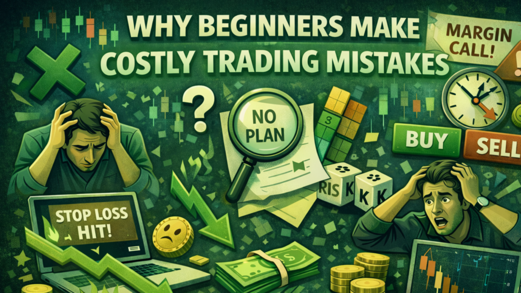 Why beginners make costly trading mistakes due to poor risk management, emotional trading, and lack of a trading plan